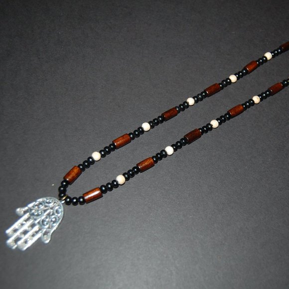 Hamsa Hand Necklace,Wood Necklace,Judaica Symbols,Kabbalah Necklace,Men Necklace - Picture 5 of 5